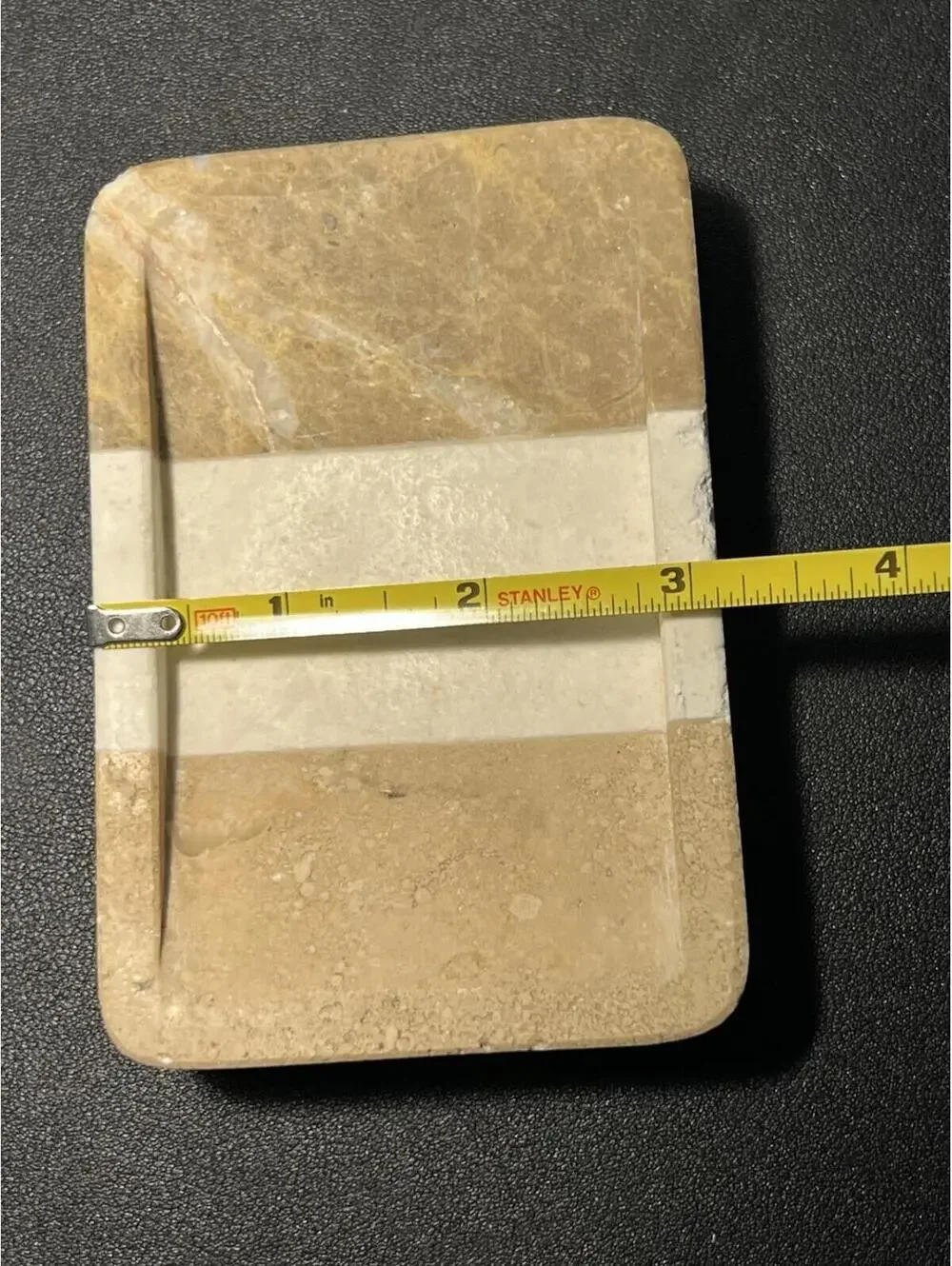 India 1990s Marble Travertine Handcrafted Two-Tone Soap Dish, 4.75x3”